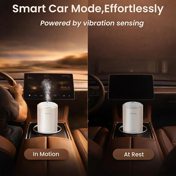 Smart Car Air Fresheners, New Smell Experience by Ultrasonic Mist, Auto On/Off, Natural Fragrance, 3 Adjustable Rechargeable Aroma Diffuser with Built-in Battery, Long Lasting Premium Scent