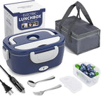 Electric Lunch Box Food Heater, 3 in 1 Ultra Quick Heated Lunch Boxes for Adults, 12V/24V/110V Portable Food Warmer for Car/Truck/Office With Fork Spoon and Insulated Carry Bag