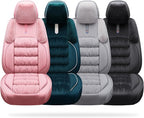 AOOG Fuzzy Car Seat Covers, Heated Bench Back Cushion Protector for Cars SUV Trucks(Full Set,Pink)