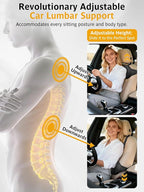Adjustable Car Seat Lumbar Support Pillow Dual Straps Memory Foam Lower Back Waist Support Cushion with Convex Point Design Removable Cover for Vehicle SUVs Driving Travel Accessories Office Chair