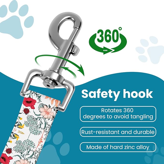 Adjustable pet cat and Dog car seat Belt， The Lanyard is Flexible and Adjustable from 20 to 33 inches (White Flower)