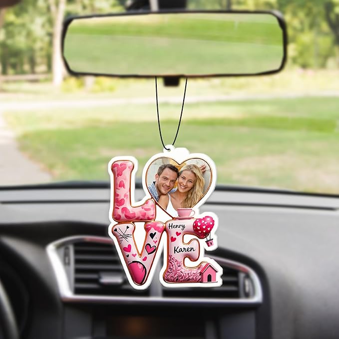 Personalized Valentine's Day Car Air Freshener with Pictures, I Love You, Drive Safe, Fun Couple Gift, Hanging 2Pack