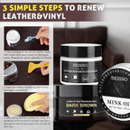 SEISSO Leather Repair Kit for Furniture, Dark Brown Vinyl Repair Kit with Mink Oil Car Interior Leather Recoloring Balm for Scratches, Fading Shoes, Car Seat, Sofa