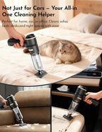 Handheld Car Vacuum Cleaner with Multiple Nozzles, Powerful Portable Design, Black with Gold Accents, Includes Brush and Crevice Tools