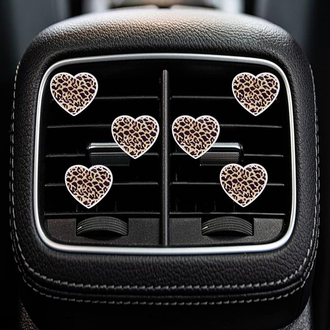 6 Pcs Heart Air Vent Clips, Leopard Print Heart Car Air Fresheners Vent Clips Long Lasting Car Diffuser Vent Clip Interior Decor Charm Decoration Cute Accessories for Women Girls