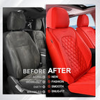 Coverado Full Set Car Seat Covers, 5-Seat Universal Faux Leather Waterproof Seat Covers, Front & Back Car Seat Protectors, Red Leather Seat Covers Fit for Most Vehicles-Red