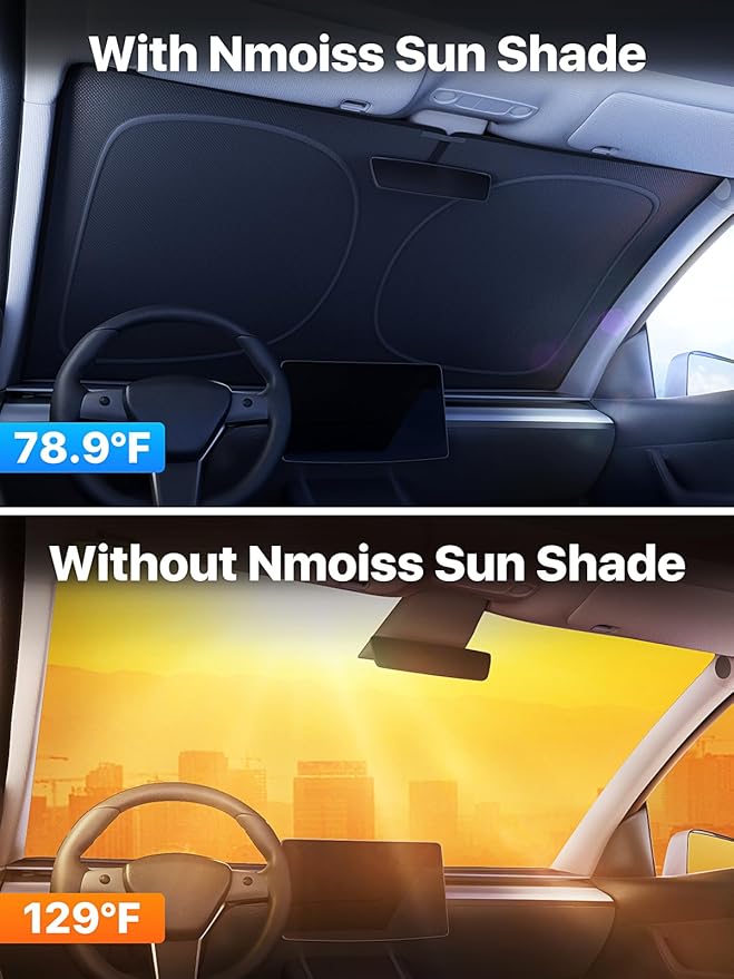2026 Upgraded Nmoiss Car Windshield Sun Shade [Dot Matrix Reflective Coating] Extended Edge No Light Leakage Design Cooling Protect Car Interior from UV Damage Small