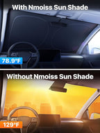 2026 Upgraded Nmoiss Car Windshield Sun Shade [Dot Matrix Reflective Coating] Extended Edge No Light Leakage Design Cooling Protect Car Interior from UV Damage Small