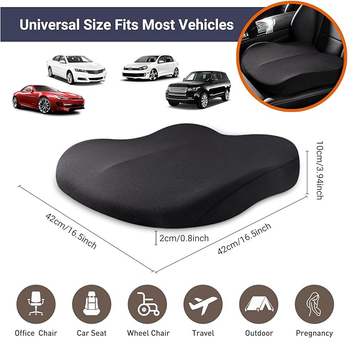 Adult Booster Car Seat Cushion, Wedge Memory Foam Pad for Driving Seat, Effectively Increase Height by 3.94 inch, Car Travel Accessories for Long Trips, (Coffee)