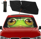 Socira Funny Frog Car Windshield Sunshade Umbrella Foldable Frog Eye Umbrella Sun Shade Windshield Cover Sunshade Frog Car Accessories Blocks Uv Rays Keeps Cool (57" X 30")