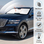 Windshield Sun Shade Custom Fit for 2021 2022 2023 2024 2025 2026 Genesis GV80 Accessories Foldable Sunshade Sun Blocker Protect Car from Sun Rays & Heat Damage Keep Car Cooler