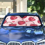 Cherries Hearts Pink Windshield Sunshade Car Sun Shade Blocks UV Rays Visor Protector Accordion Folding Sun Reflector Auto Sunshade for Truck SUV