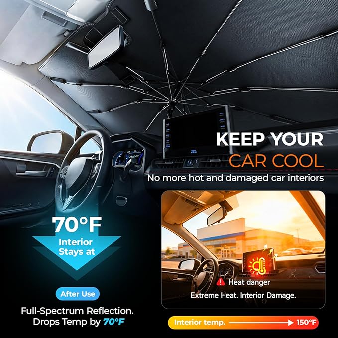 Windshield Sun Shade Umbrella for Toyota Tacoma Accessories 2016-2025 2026, UV Block Tacoma Sun Shade for Car Windshield, Heat Shield Truck Sunshade for Tacoma Front Windshield Cover.