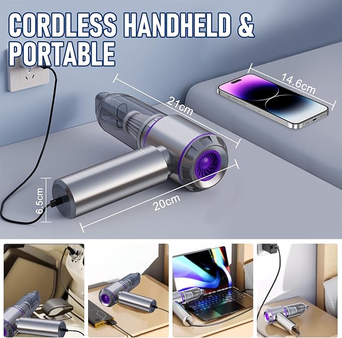 Car Vacuum Portable Cordless 20000PA High Power 4-in-1 Compressed Air Duster & Air Blower & Pump Hand Held Vacuum with Brushless Motor for Car, Home, Office,Camping Ideal Gifts for Men & Women