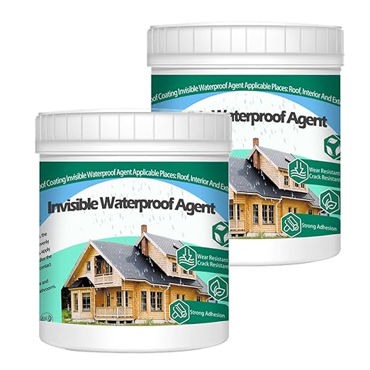 2Kg/70.5Fl.oz Invisible Waterproof Agent Indoor&Outdoor Waterproof Coating Set Transparent Liquid Sealant with Wooden Brush Resistant Work Gloves Putty Knife Cut Paint Roller
