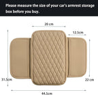 Car Center Console Cover,Leather Armrest Cover Cushion with 2 Storage Bags Universal Car Armrest Seat Box Pad Car Interior Accessories Protector for Most Vehicle(Beige)