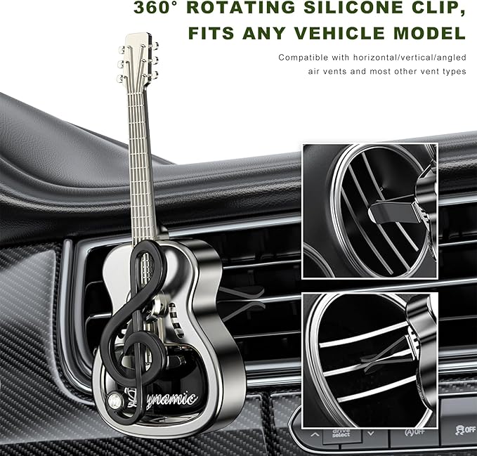 Car Air Freshener Vent Clip, Empty Guitar-Shaped Aromatherapy Diffuser Automobile Dashboard Ornament, Unscented Car Air Conditioner Clip Cute Rotating Decoration for Women Men (Black)