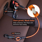 VIVAGLORY Dog Seat Belt Tuffbelt Dog Car Harness, Seatbelt with Clip & Hook for Car Travel, Chew Proof Anti Chew Unchewable Metal Safety Tether Restraint, S, Orange