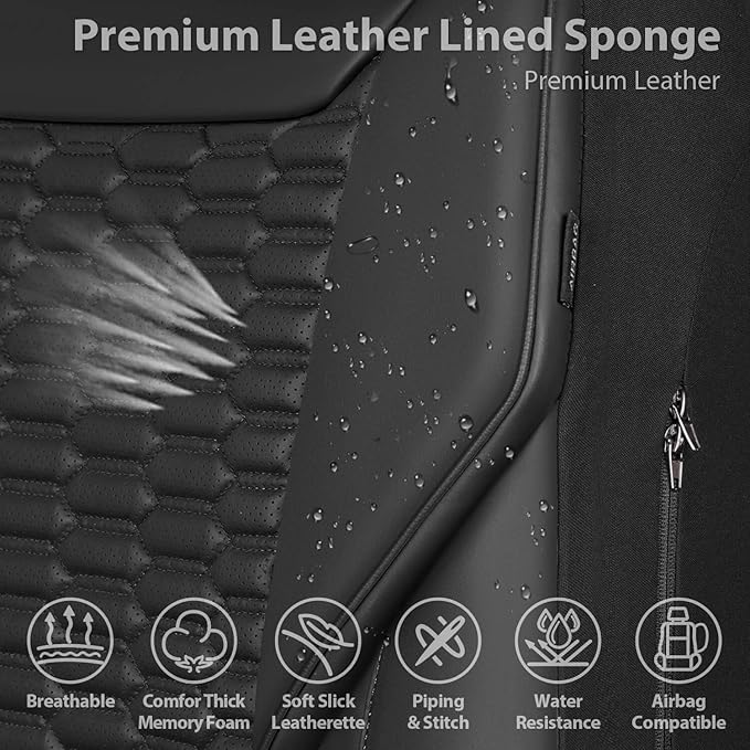 CAR PASS 3D Foam PU Leather Car Seat Covers Front Seats,Black Faux Leather Front Seat Covers for Cars, Universal Fit for SUVs Trucks Vans Sedan Automotive, Armrest Airbag Compatible,Black