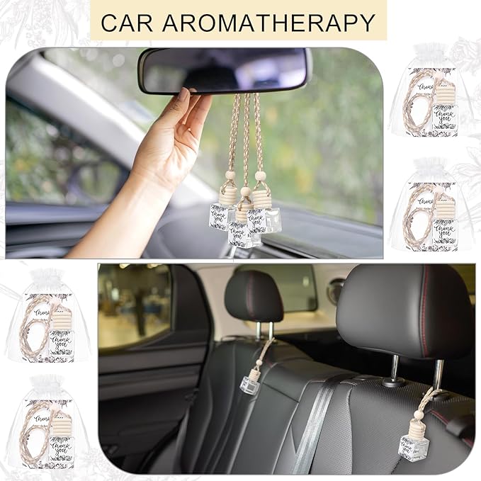 18 Set Employee Appreciation Gifts Bulk Hanging Car Air Freshener Diffuser Car Empty Glass Essential Oil Diffuser Thank You Inspirational Gifts for Coworker Teacher(Flower Thank You)
