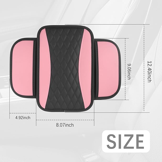 Patchwork Leather Center Console Covers for Cars,Upgraded Arm Rest Cover for Car with Side Storage Pocket for Car Seat Organizer,Middle Console Cover Stylish Car Decoration (Pink)