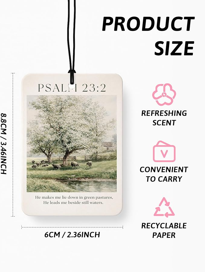 Vintage Christina Air Freshener 4 Pcs, Retro Cottagecore Bible Verse Floral Hanging Air Freshener for Cars Closet Drawer Books, Religious Christian Car Accessories Mirror Decor for Women