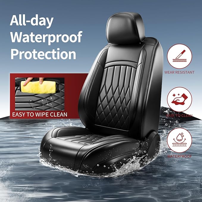 Fit TLX Car Seat Covers for Acura TLX 2014-2026 - Premium Leather, Waterproof, All-Weather, Airbag Compatible, Breathable, Easy Install, Seat Protectors, Only 2 Front seat Covers, Black