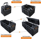 Car Trunk Organizer with Lid,Collapsible Car Storage Organizer with Multi Compartments and Securing Straps for SUV,Sedan,Jeep-Black & Grey