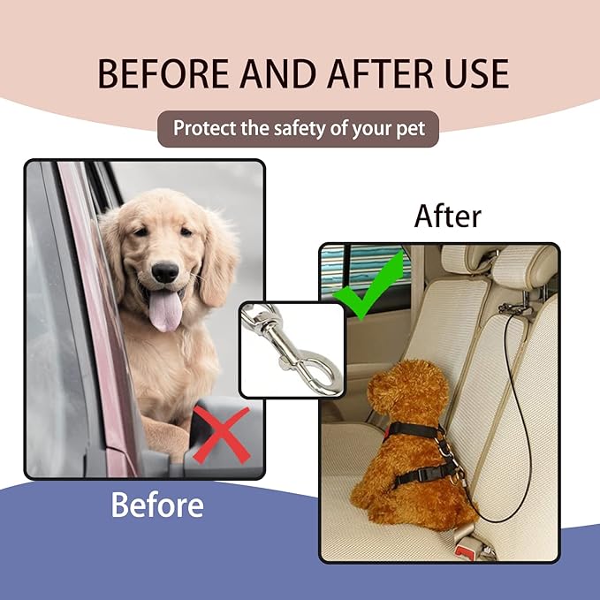 Dog Tether for Car Pet Dog Car Seat Belt Restraint Chew Proof Safety Tether Cable with Double Hook Stainless Steel Coated Pet Vehicle Leash and Harness Restraint 39 Inch