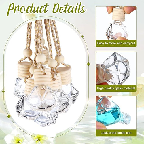 60 Pcs Hanging Car Air Freshener Car Diffuser Bottle Empty Glass Perfume Bottles Air Freshener Diffuser Bottle Pendant for Essential Oils Fragrance Aromatherapy Ornament Decor (Classic Style)