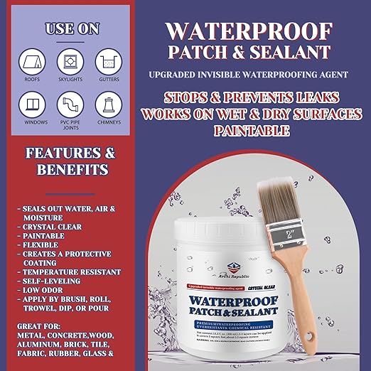 Upgraded Invisible Waterproof Agent Clear as Crystal, Transparent Waterproof Paint for Both Interior and Exterior Use on Rooftops, Bathrooms, and Walls for Leak Prevention and Tight Seal. (17.5OZ)