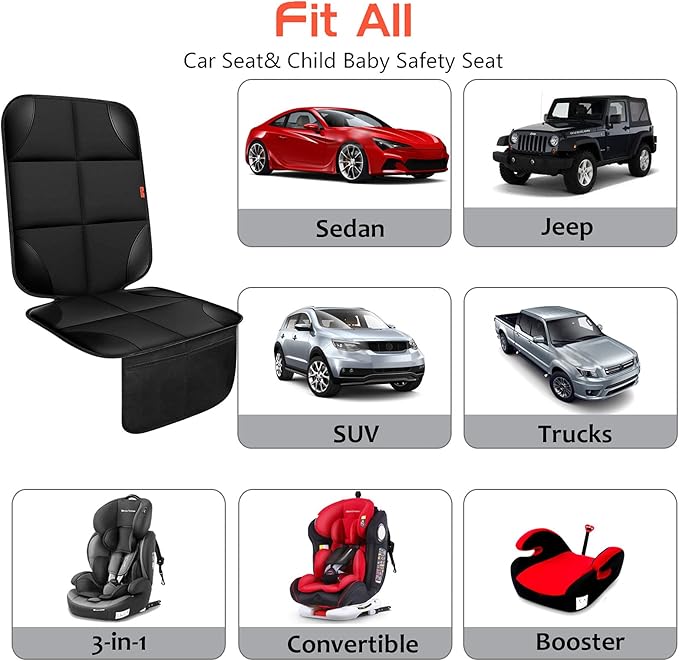 Car Seat Protector 1 Pack Car Seat Cushion Mat Thickest Padding,Waterproof 600D Fabric Car Seat Covers for Non-Slip Backing Mesh Pockets for Baby and Pet (Gray, 1 Pc)