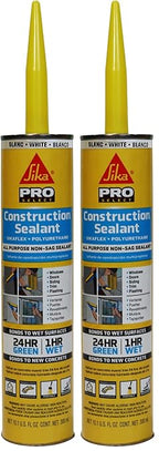 Sika Sikaflex - White - Construction sealant (White) - All-Purpose Polyurethane sealant - for All Types of Joints 1/2" or Smaller - 10.1 fl oz (Pack of 2)