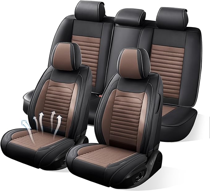 Car Seat Covers Full Set Fit for Toyota Avalon 2001-2022, Premium Faux Leather Car Seat Protector,Breathable Anti-Slip Full Wrapping Edge Seat Covers(Black&Brown,Full Set)