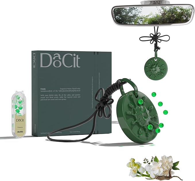 Car Air Freshener Hanging Essential Oil Diffuser with Bead Release Design, 40+ Days Long Lasting Scent for Men & Women, 7 Original + 14 Refills for Car/Home/Office, Freesia