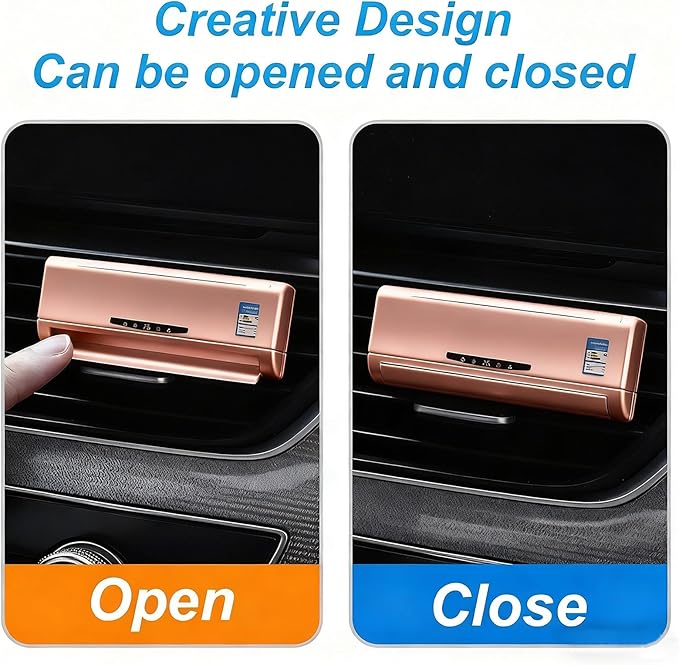 Car Air Freshener Vent Clip - Creative Air Conditioner Shape Solar Powered Aromatherapy Diffuser for Car Interior, Cars Smell Eliminator with 2 Refills, Funny Gift for Men & Women (Gold, 2 PCS)