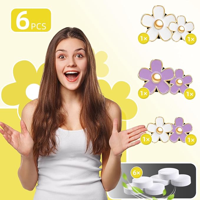 NBTEPEM 6 PCS Daisy Flower Air Vent Clip Car Decoration Accessories Air Conditioning Outlet Clip Car Air Freshener Clip Charm Car Interior Decor(3 cm, 3.3 cm, White, Purple)