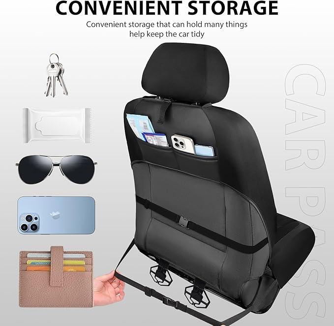 CAR PASS Thick Foam 3D Air Mesh Leather Car Seat Covers Front Seats Only, Luxury Breathable Premuim PU Leather Two Front Seat Covers,Airbag Compatible Universal Fit for 95% Sedan Van Truck SUV, Black