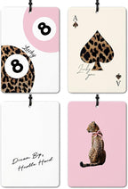 Pink Leopard Print Car Air Freshener 4 Pcs, Trendy Cheetah Lucky 8 Ball Ace Card Hanging Air Freshener for Cars Closet Drawer Books Office, Girly Car Accessories Mirror Decor for Women