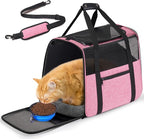 JUNGYOUN Premium Cat Carrier - Pet Carrier for Cat & Small Dogs up to 15lbs - Airline Approved Travel Dog Carrier with Anti-Escape Zippers, Collapsible Travel Bowl & Padded Strap