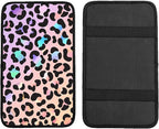 Pink Gradient Leopard Auto Center Console Pad,Car Armrest Pad Car Armrest Seat Box Cover Protector for Most Cars