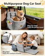 Dog Car Seat for Small/Medium Dogs Up to 35 lbs, 2-in-1 Pet Car Seat with Memory Foam, Machine Washable Dog Bed for Cars, Non-Slip Pet Booster Carseat with Safety Leashes, Storage Pockets (Grey)