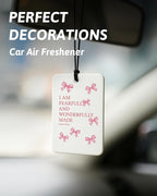 Pink Christian Car Air Freshener 4 Pcs, Coquette Bow Inspirational Religious Hanging Air Freshener for Cars Closet Drawer Books, Girly Christian Car Accessories Mirror Decor for Women