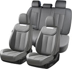 Coverado Car Seat Covers Full Set, Luxury Leather Car Seat Cover, Front and Back Seat Covers for Cars, Waterproof Car Seat Protector, Automotive Seat Covers Universal Fit Most Cars(Gray)
