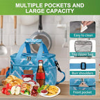 iknoe Insulated Lunch Bag, Foldable 8.5L Cooler Bag for Men & Women, Leakproof Thermal Design, Great for Office, Picnic, Travel, Lunch Box,Blue White