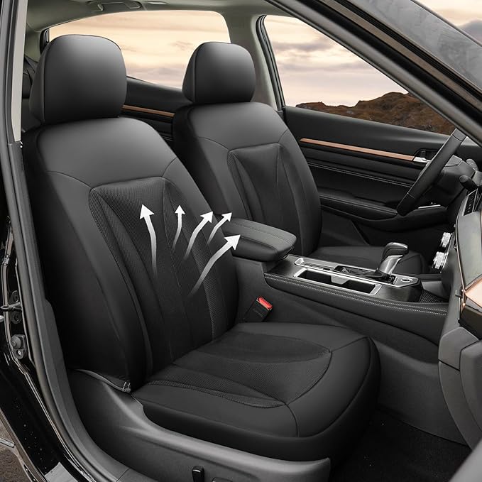 GIANT PANDA Front Seat Cover for Nissan, 3D Air Mesh Car Seat Covers Custom Fit Nissan Rogue Altima Sentra Versa Kicks Frontier Murano Pathfinder Maxima (Black 2-Pack)