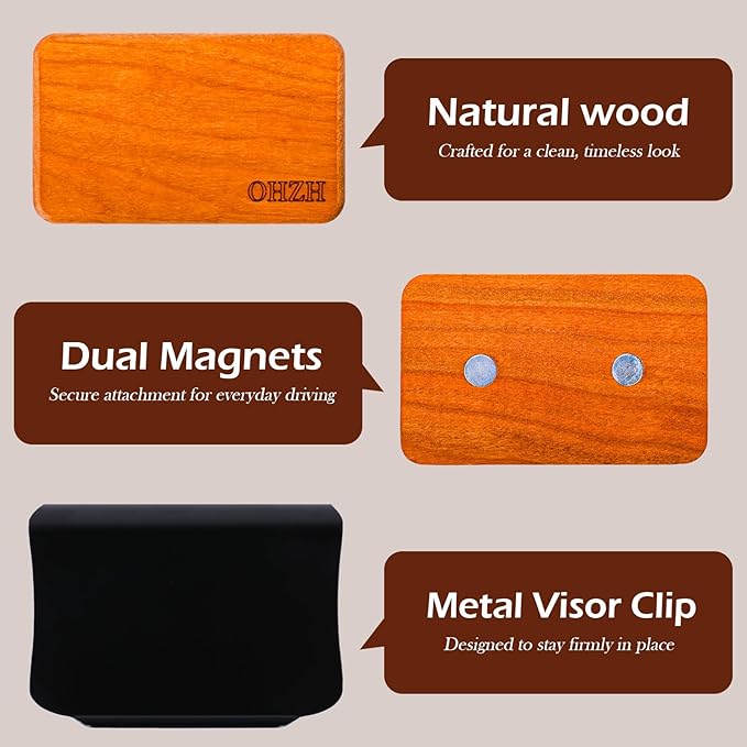 Car Air Freshener – Wood Air Freshener for Visor Clip – 4 Luxury Scents Grove, Cabana, Teak, Amber with 2 Strong Magnetic Clips – Cabin, Car, Truck, SUV