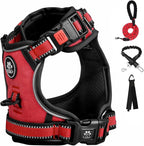 FURRYFECTION Plaid Dog Harness for Medium Dogs, Reflective No Pull Adjustable Pet Vest with Front Clip, Leash, Easy Control Handle and Seat Belt, Red, M