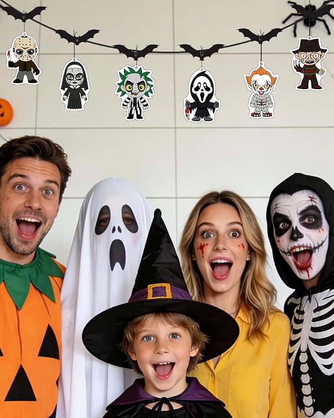 Car Air Freshener Hanging, 6Pcs Horror Figures Halloween Tree Decorations, Horror Movie Gifts, Halloween Air Freshener Car Decor, Scented Rearview Mirror Pendant, Halloween Gifts for Men Women