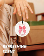 Pink Christian Round Car Air Freshener 4 Pcs, Coquette Pink Bow Bible Verse Religious Hanging Air Freshener for Cars Closet Drawer Books, Christian Girly Car Accessories Mirror Decor for Women